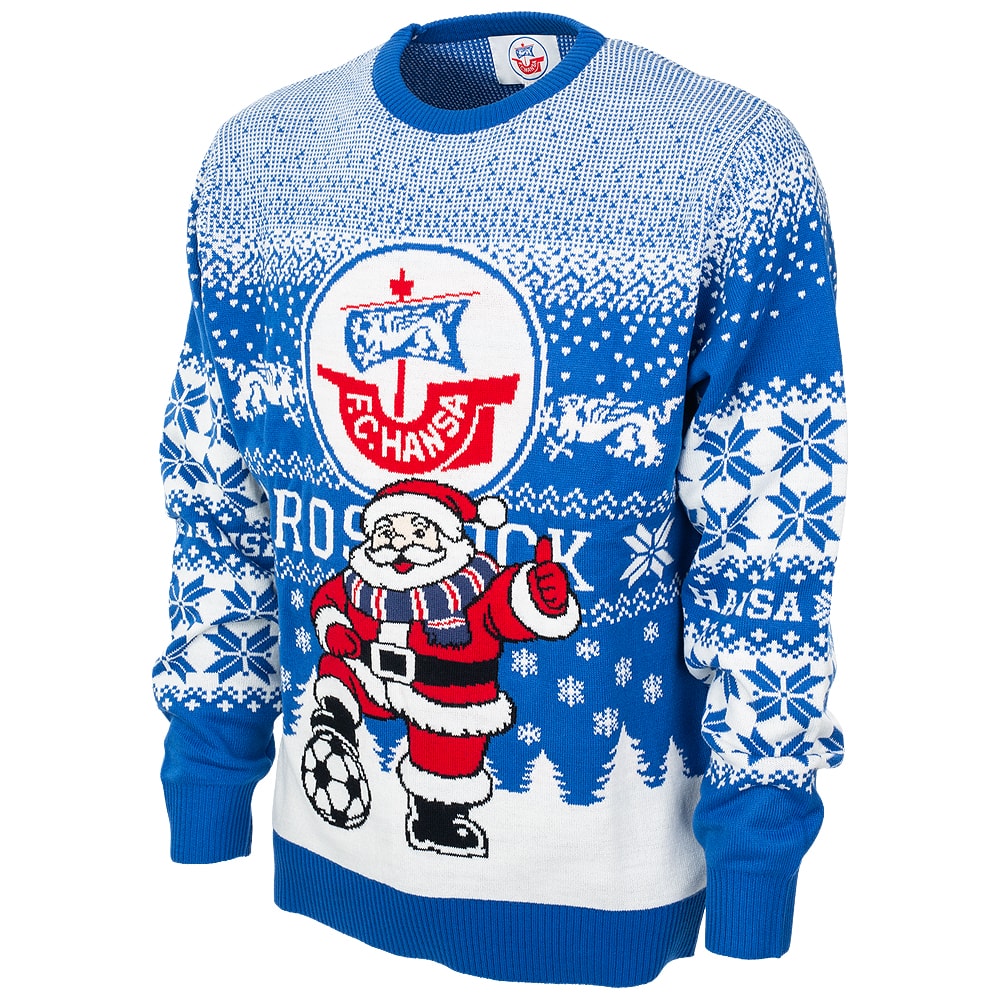 Weihnachts-Pullover Santa Rostock blau-weiß
