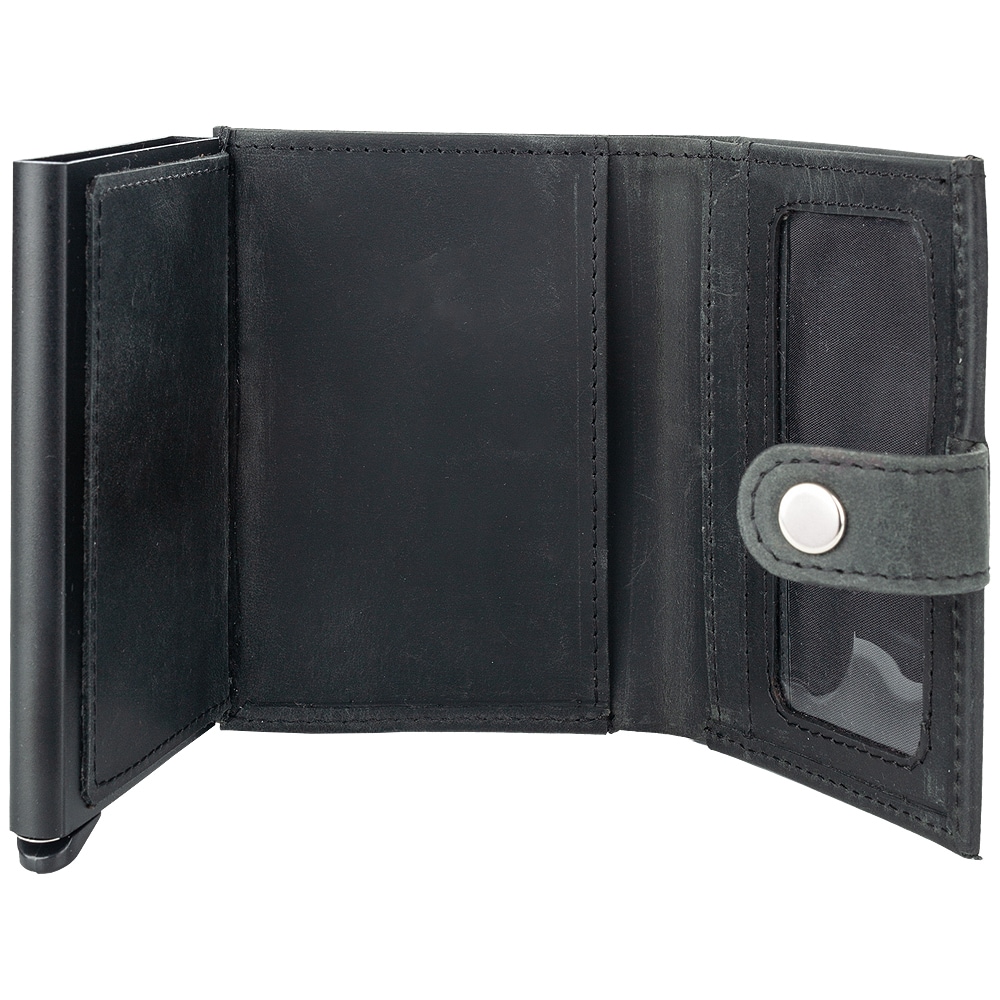 Flip-Wallet Leder schwarz