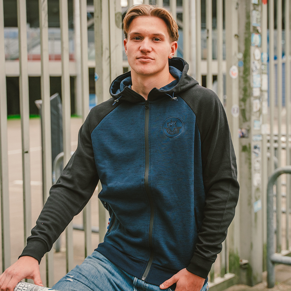 Premium-Kapuzen-Sweatjacke navy meliert
