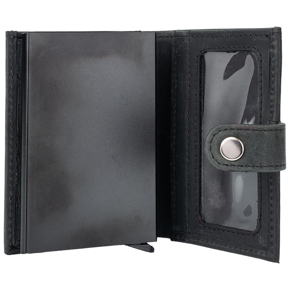 Flip-Wallet Leder schwarz