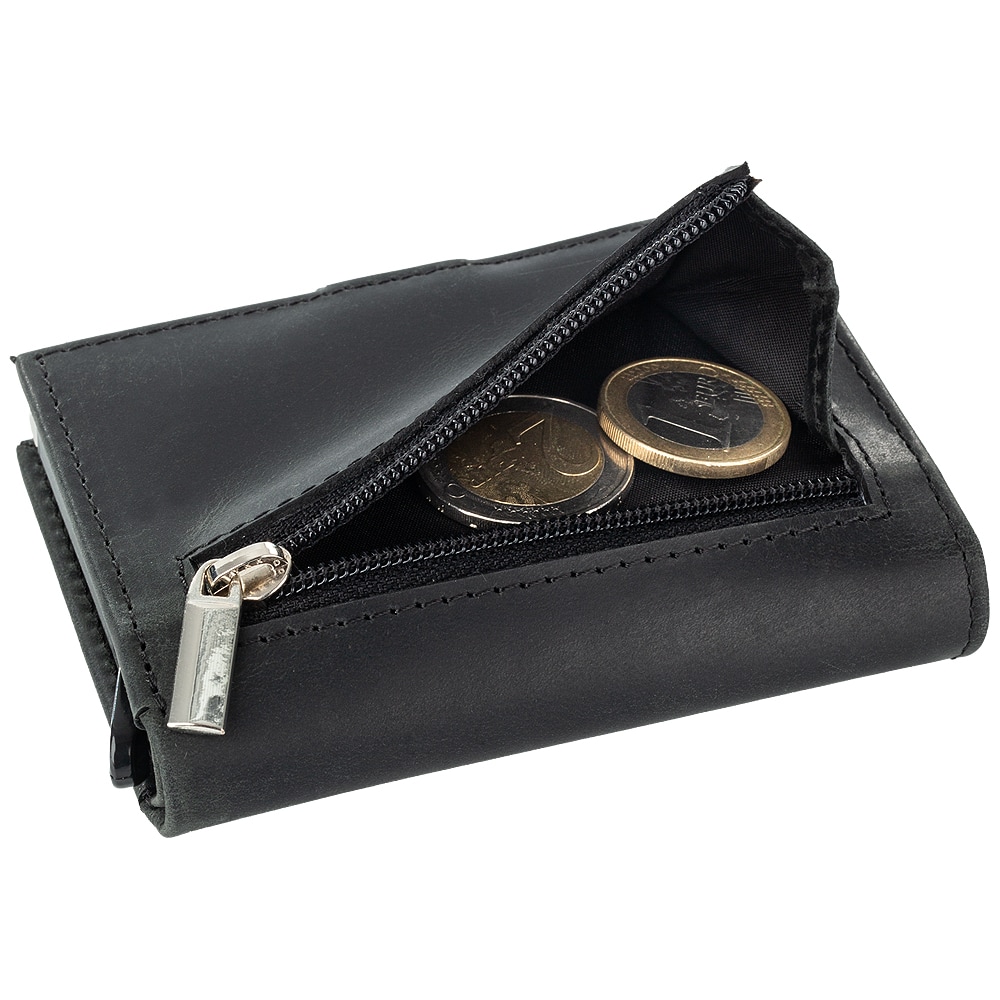 Flip-Wallet Leder schwarz