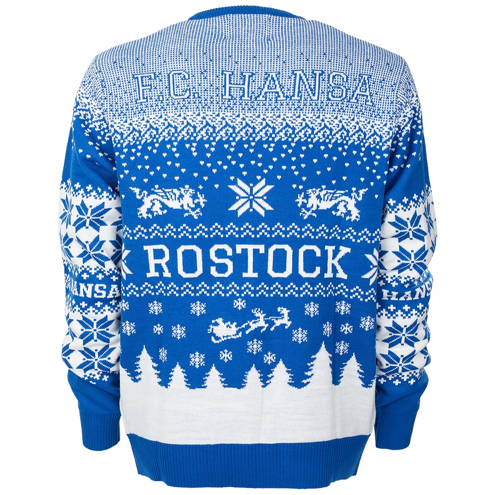 Weihnachts-Pullover Santa Rostock blau-weiß