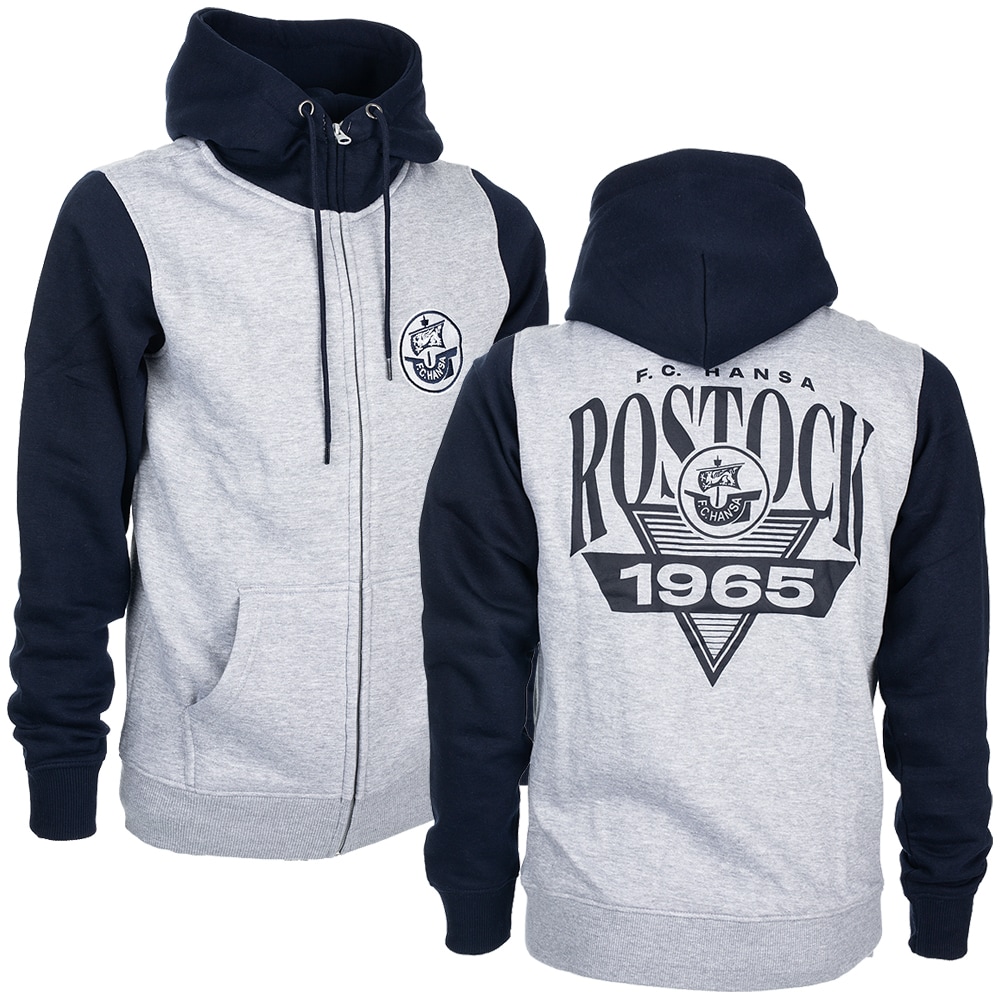 Prem. Kapuzen-Sweatjacke Rostock 1965 grau-navy
