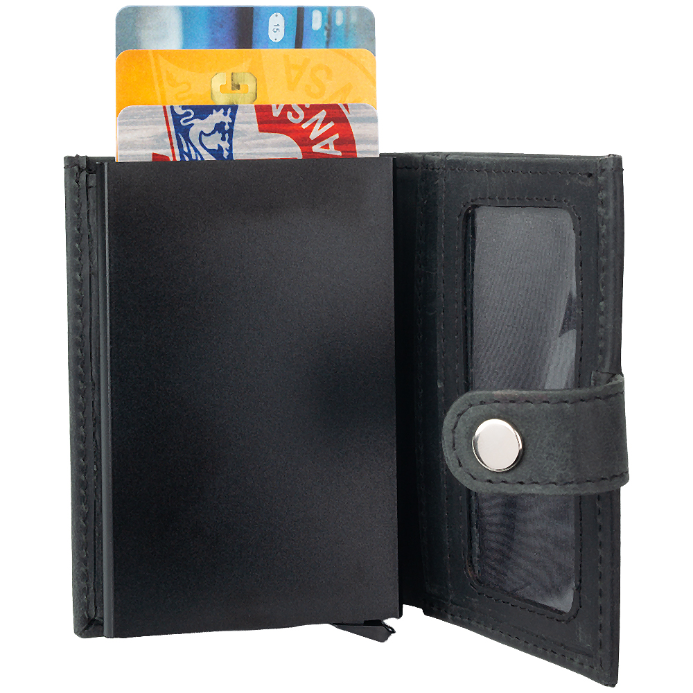 Flip-Wallet Leder schwarz